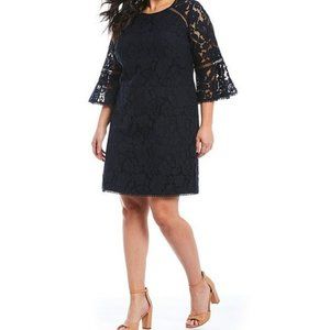 Vince Camuto Bell Flare Sleeve Navy Lace Midi Dress (10)
